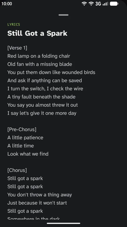 Lyrics of the track on air shown in the Android app.